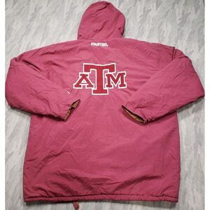 Vintage Texas A&M Starter Jacket Mens‎ Large Red Zip Snap Closure Hooded Nylon